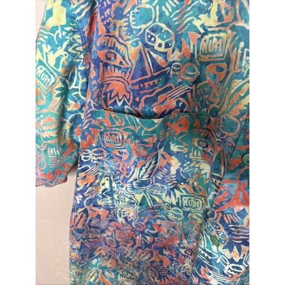 Rum Reggae Mens L Hawaiian Blue Green Button-Up Tropical Shirt Tahiti Grafitti - Picture 3 of 7